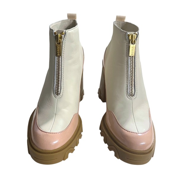 Sorel Brex Boot Front Zip Leather Ankle Boots White Pink Chunky Heel Lug Sole - Picture 5 of 9